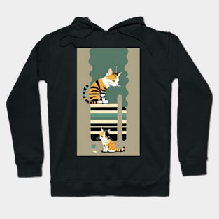 Striped Whiskers: Playful Cat Design Hoodie